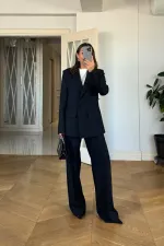 Kruvaze Çizgili Blazer Ceket Pantolon Kadın Takım Kruvaze Çizgili Blazer Ceket Pantolon Kadın Takım