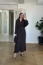 Kuşak Detaylı Uzun Kollu Gömlek Elbise