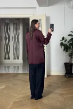 Chemisier à manches longues et col mandarin orné de dentelle