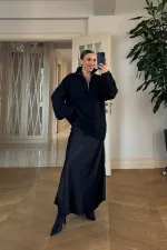 High-Neck Zip-Up Knitted Women's Sweater