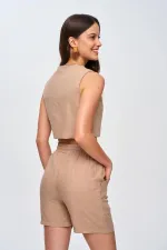 Keten Yelek Şort Kadın Takım