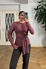 Transparan Uzun Kollu Şal Yaka Bluz