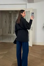 Kruvaze Kemerli Uzun Kollu Bluz