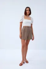 Balon Kol Gipeli Bej Bluz Tuba Butik