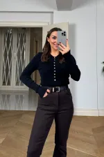 Çıtçıtlı Fitilli Triko Kazak