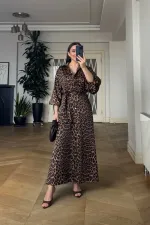 Leopar Desenli Gömlek Elbise
