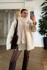 Women's Buttoned Jacket with Scarf Detail