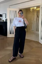 Bisiklet Yaka Baskılı Kısa Kollu Kadın Tişört %100 Pamuk