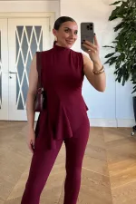 Asimetrik Kesim Bluz Pantolon Takım