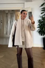 Women's Buttoned Jacket with Scarf Detail