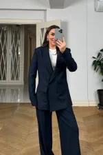 Kruvaze Çizgili Blazer Ceket Pantolon Kadın Takım Kruvaze Çizgili Blazer Ceket Pantolon Kadın Takım