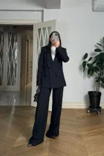 Kruvaze Çizgili Blazer Ceket Pantolon Kadın Takım