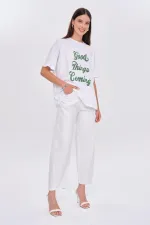 Oversize Baskılı Kısa Kollu Kadın Tişört %100 Pamuk