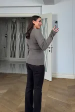 Snap-Button Ribbed Knit Sweater