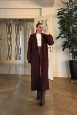 Yumuşak Dokulu Şal Yaka Uzun Kadın Hırka