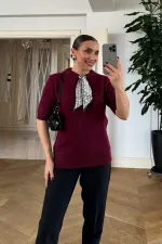 Short-Sleeved Knitted Sweater with Scarf