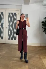 Suni Süet Sıfır Kol Midi Elbise