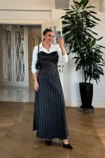 Puantiyeli Saten Uzun Etek