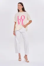 Bisiklet Yaka Love Baskılı Kadın Tişört