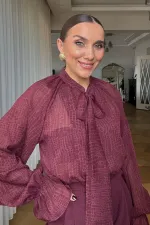 Hakim Yaka Bağlamlı Uzun Kollu Bluz