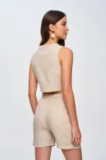 Keten Yelek Şort Kadın Takım