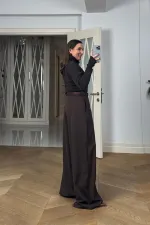 Pensli Kemerli Geniş Paça Kadın Pantolon