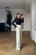 Women's Palazzo Pants with Rhinestone Trim