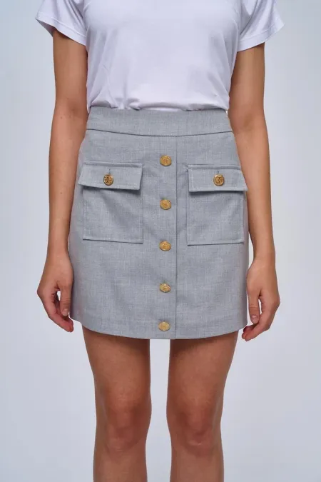 Düğme Detaylı Mini Etek
