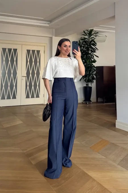 Straight Cut Ribbed Women's Trousers