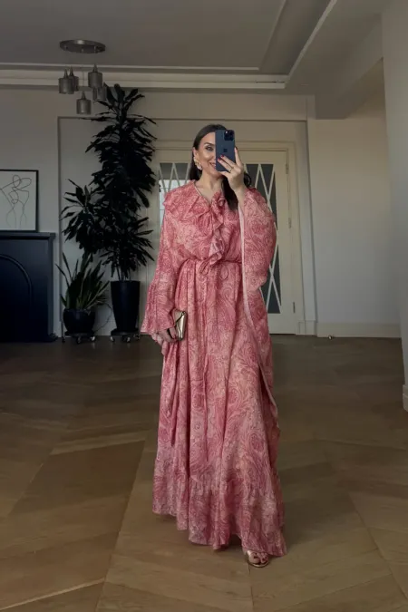 Shawl Patterned Batwing Sleeve Long Dress Shawl Patterned Batwing Sleeve Long Dress