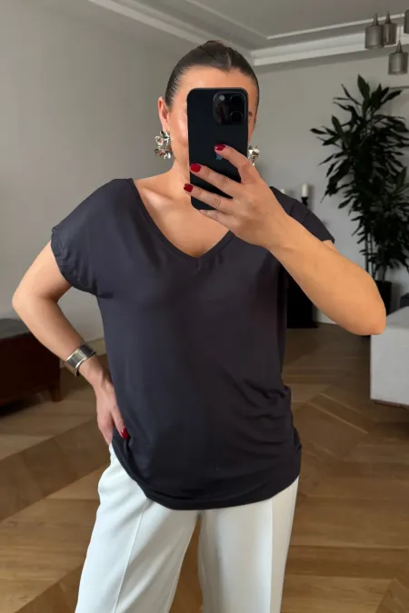 Ön Arka V Kısa Kollu Kadın Tişört