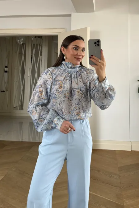 Chemisier à manches longues et col châle à motifs