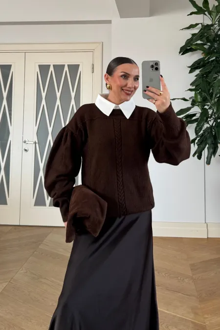 Gömlek Yaka Triko Kadın Kazak