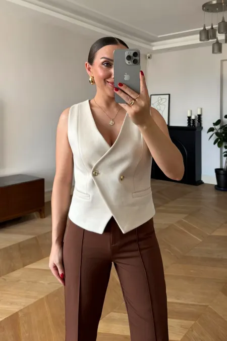 Suni Süet Kruvaze Kadın Yelek