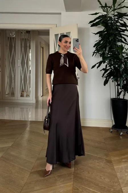 Beli Lastikli Uzun Saten Etek