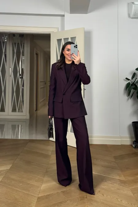 Kruvaze Çizgili Blazer Ceket Pantolon Kadın Takım