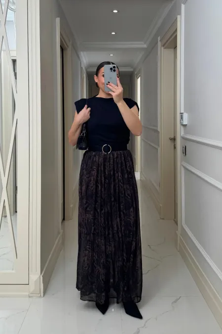 Desenli Uzun Şifon Etek