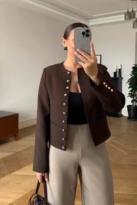 Crop Blazer Yakasız Kadın Ceket Crop Blazer Yakasız Kadın Ceket