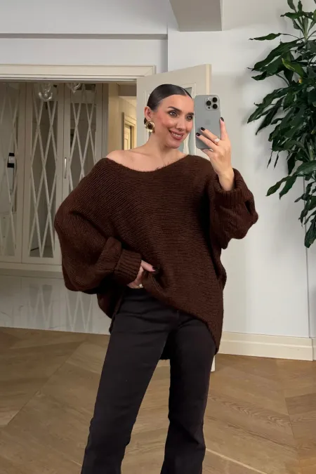 Kayık Yaka Triko Kadın Kazak