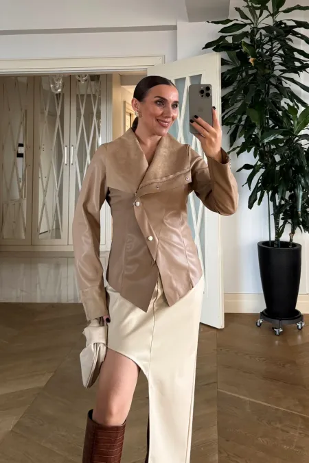 Suni Deri Çıtçıtlı Kadın Ceket