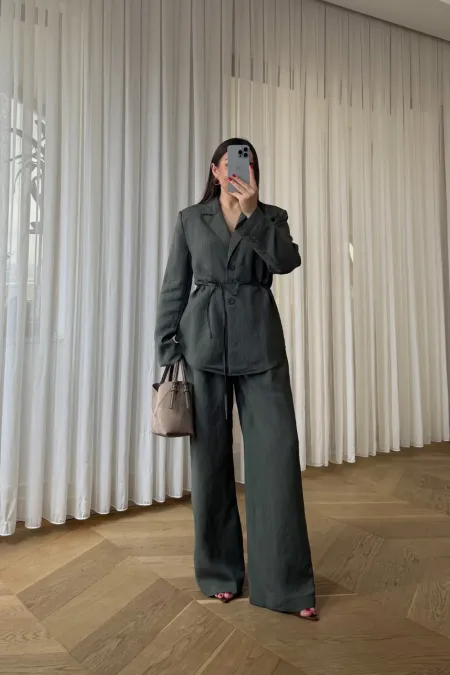 Çizgili Ceket pantolon Kadın Takım