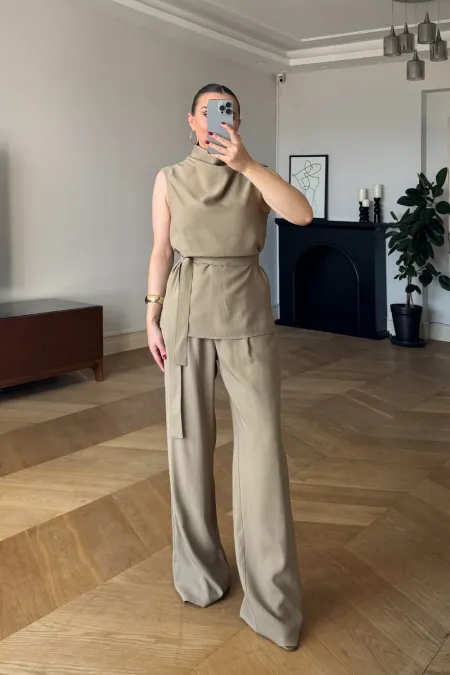 Sıfır Kol Bluz Pantolon Kadın Takım