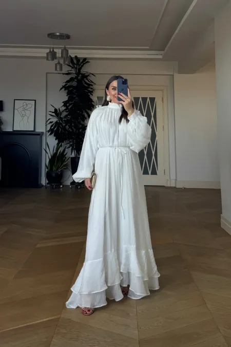 Mandarin Collar Long Dress with Ruffle Detail Mandarin Collar Long Dress with Ruffle Detail