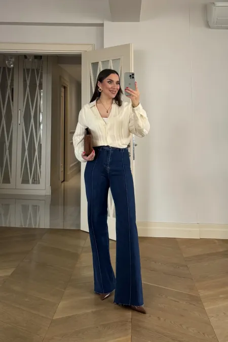 Dikiş Detaylı Denim Kadın Pantolon