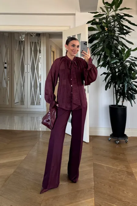 Hakim Yaka Bağlamlı Uzun Kollu Bluz