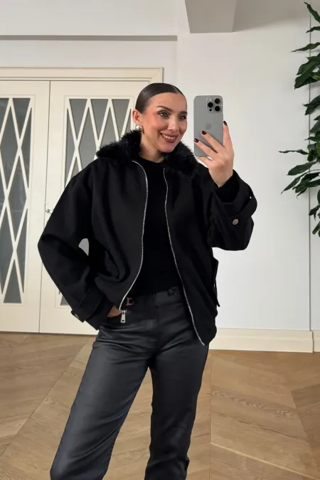 Fermuarlı Kaşe Bomber Kadın Ceket