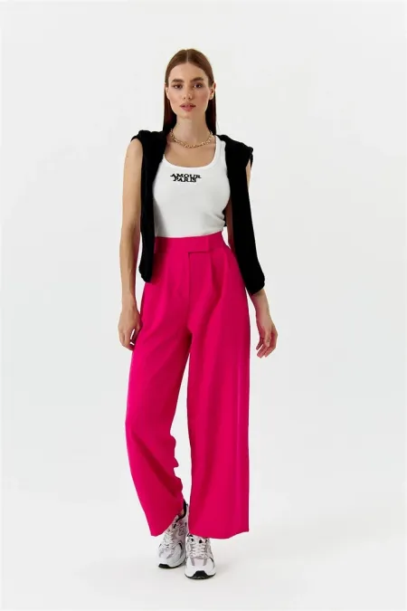 Cırt Detaylı Palazzo Kadın Pantolon