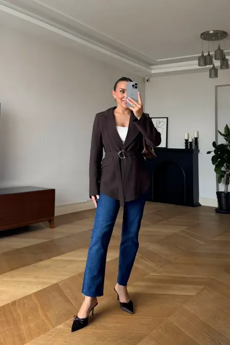 Kemerli Blazer Kadın Ceket