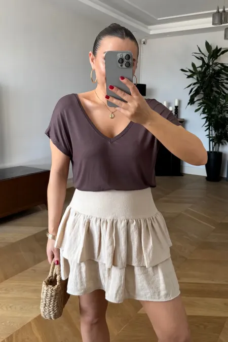 Ön Arka V Kısa Kollu Kadın Tişört