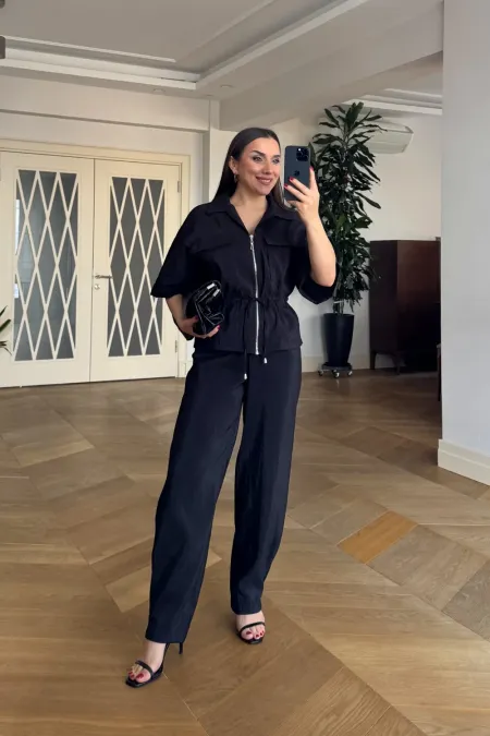 Women's Jacket and Trousers Suit with Drawstring Waist Women's Jacket and Trousers Suit with Drawstring Waist